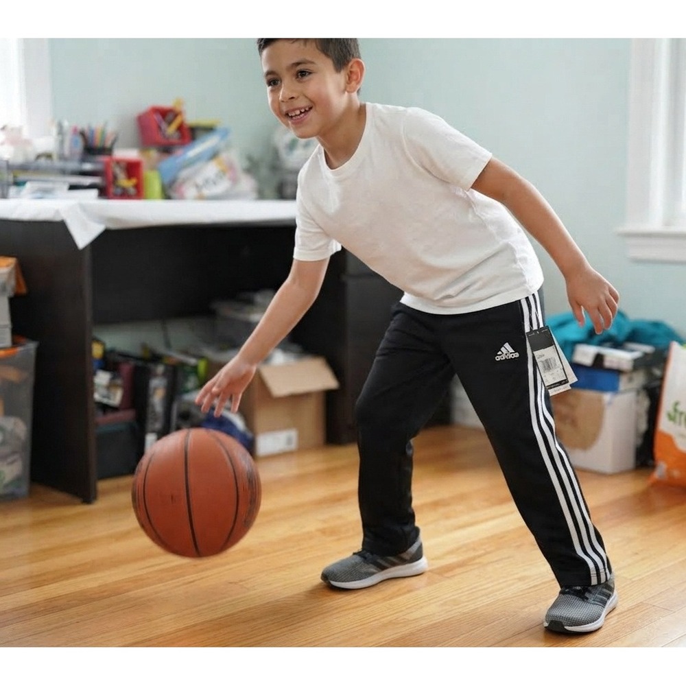 Adidas Boys Black White 3-Stripe Track Pants AK5415P Size M 10/12 NWT